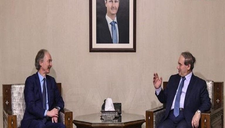  المبعوث الأممي ووزير الخارجية السوري خلال لقاء اليوم