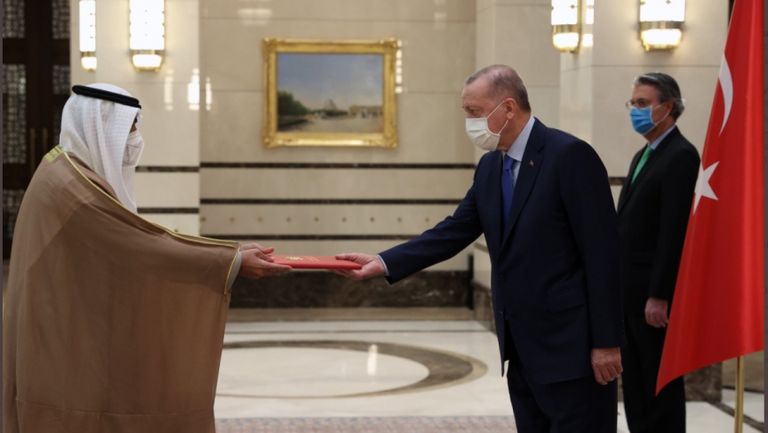 جانب من لقاء الرئيس التركي والسفير الإماراتي لدى أنقرة