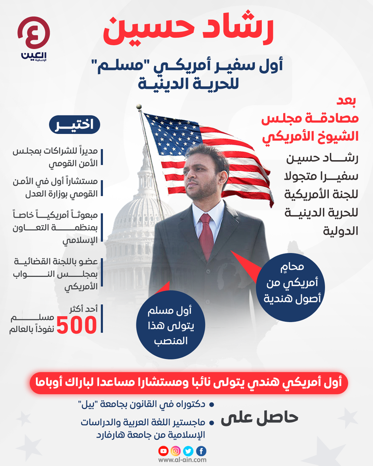 رشاد حسين سفير إدارة بايدن للحرية الدينية- أرشيفية