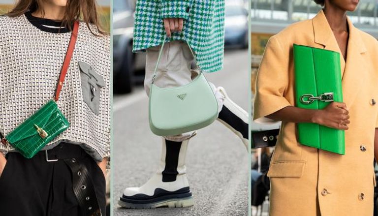 حقائب اليد ذات اللون الأخضر الفاقع تتناغم مع الملابس