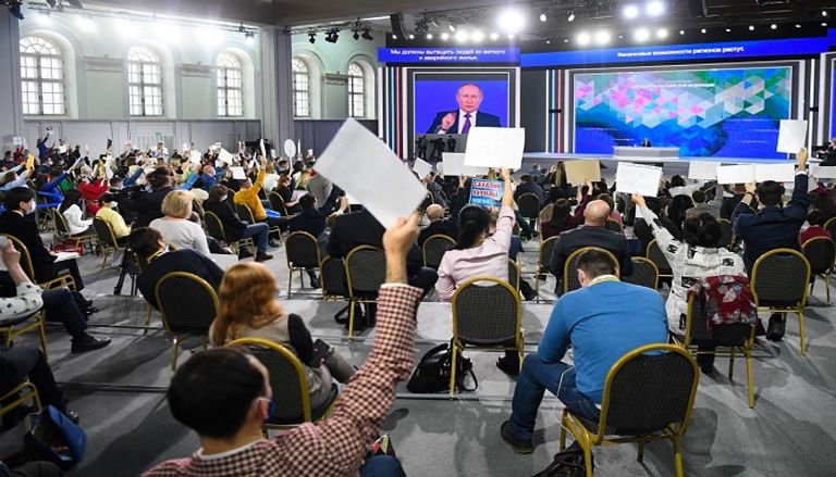 الرئيس الروسي فلاديمير بوتين خلال المؤتمر الصحفي السنوي- أ.ف.ب