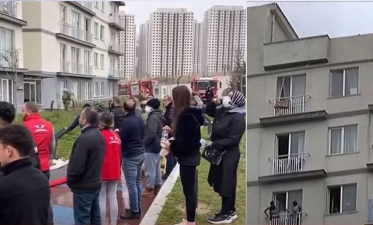 حريق المجمع السكني والسكان يستغيثون من الشرفات