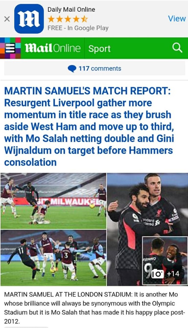 محمد صلاح من موقعة وست هام ضد ليفربول