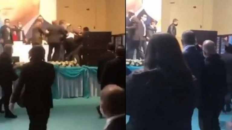 جانب من المشاجرة بين أعضاء حزب أردوغان