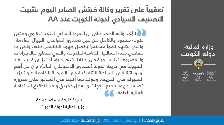 بيان وزير المالية الكويتي خليفة مساعد حمادة وزير المالية الكويتي