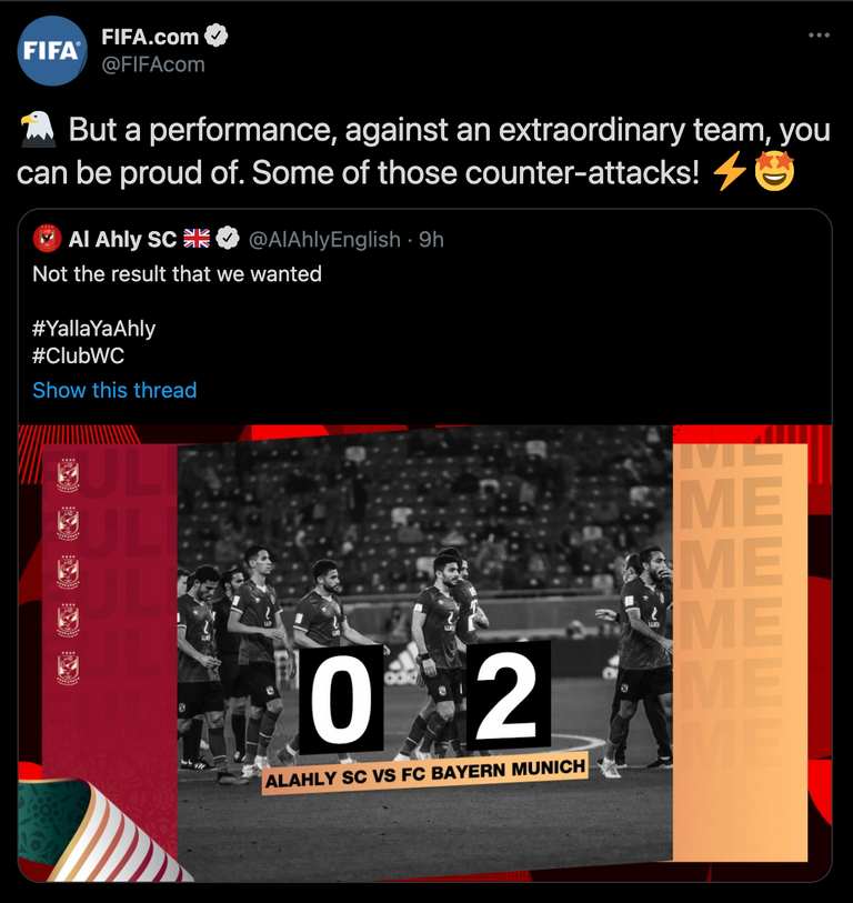 تعليق الفيفا على أداء الأهلي أمام بايرن من مباراة الأهلي وبايرن ميونيخ