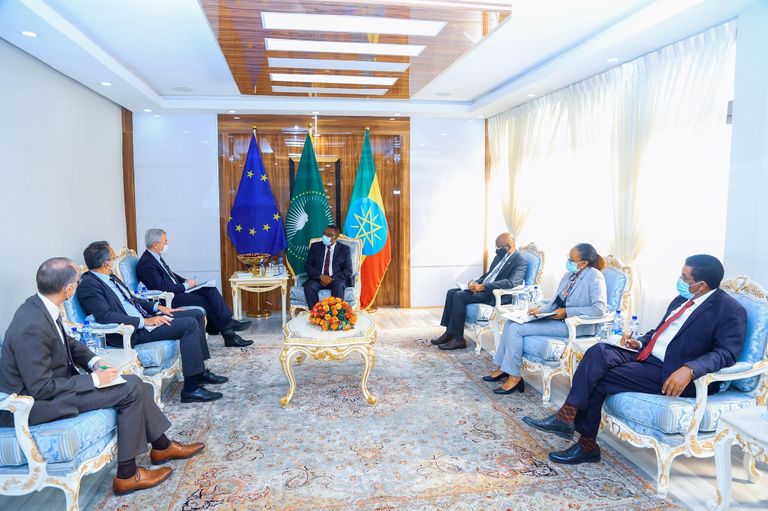 وزير الخارجية الإثيوبي خلال لقاء وفد الاتحاد الأوروبي 