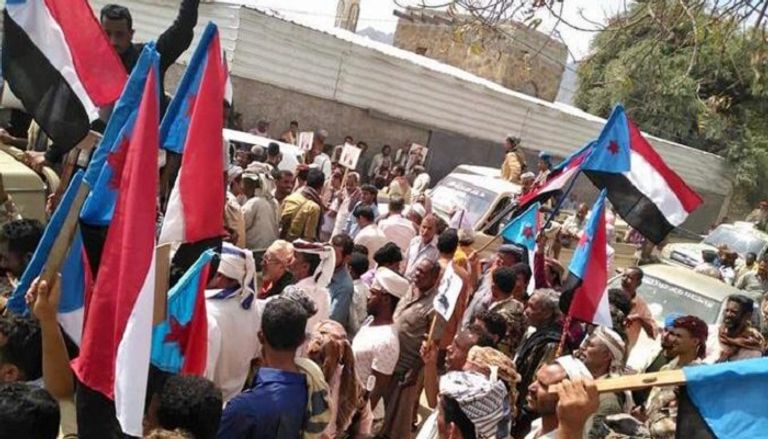 جانب من المظاهرات التي شهدتها مدينة لحج ضد حشود الإخوان العسكرية