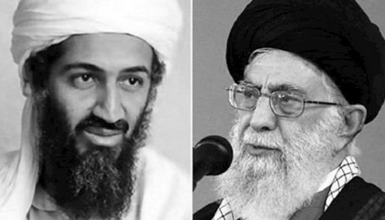 مرشد إيران علي خامنئي وزعيم القاعدة السابق أسامة بن لادن