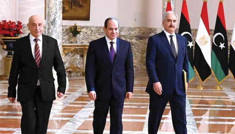 لقاء سابق يجمع الرئيس المصري وقائد الجيش ورئيس البرلمان الليبيين