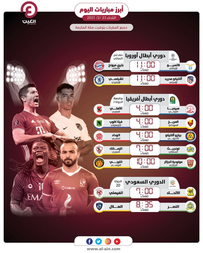 أبرز مباريات اليوم الثلاثاء 23 فبراير 2021 النصر ضد الهلال - صورة أرشيفية