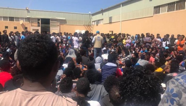 أحد مراكز احتجاز المهاجرين في ليبيا 