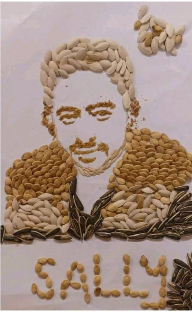 لوحة الفنان حمادة هلال باستخدام أنواع مختلفة من اللب الشابة المصرية سالي مجدي مراد