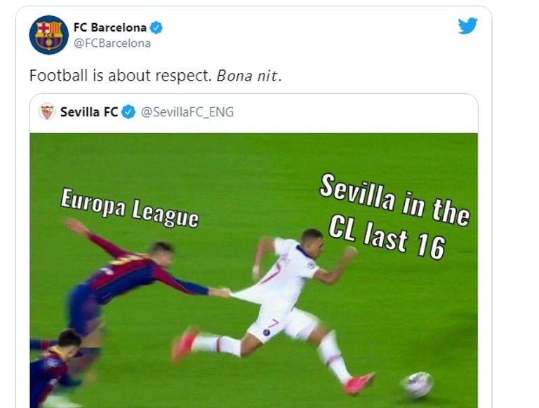 رد برشلونة على تغريدة إشبيلية في "تويتر"