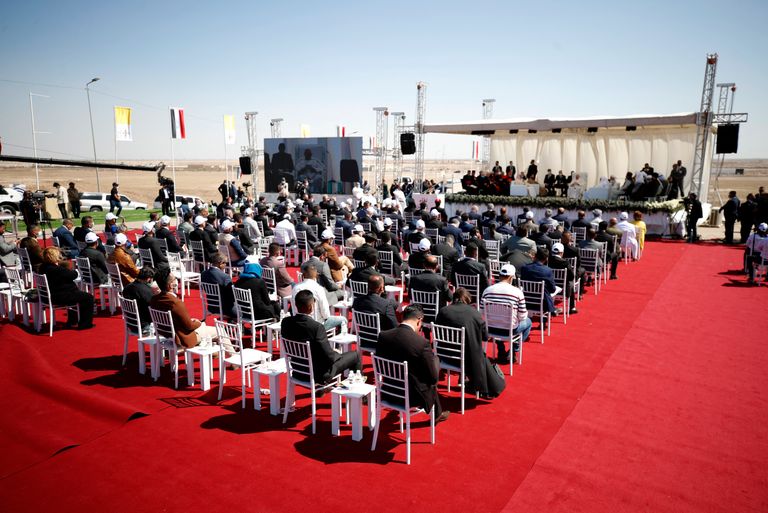 البابا فرنسيس خلال كلمته بلقاء الأديان في مدينة أور التاريخية العراقية