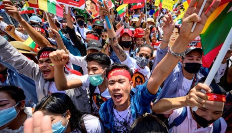 استمرار المظاهرات الحاشدة في ميانمار ضد الانقلاب - أ.ف.ب