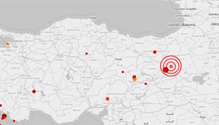 النقطة التي ضربها الزلزال شرقي تركيا