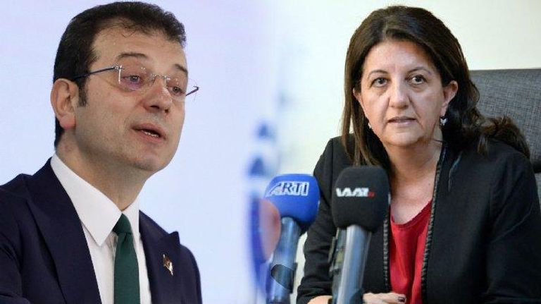 أكرم إمام أوغلو، رئيس بلدية إسطنبول، وبرفين بولدان، الرئيسة المشاركة لحزب الشعوب الديمقراطي مظاهرة سابقة مؤيدة لحزب الشعوب الديمقراطي