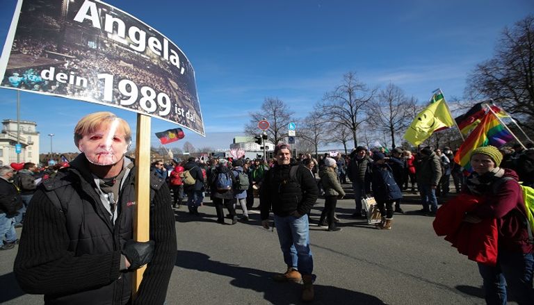 جانب من المظاهرات التي شهدها وسط ألمانيا - أ.ف.ب