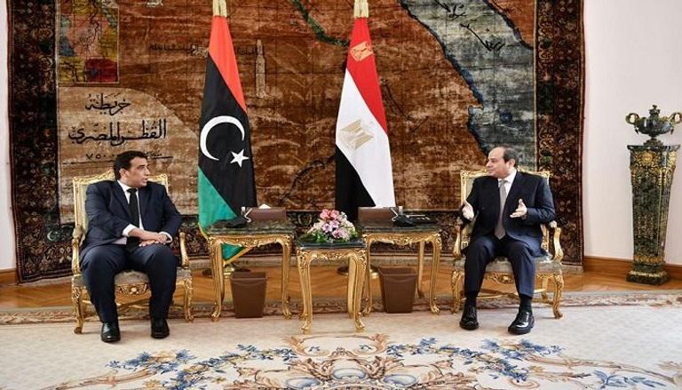 الرئيس المصري خلال لقاء رئيس المجلس الرئاسي الليبي