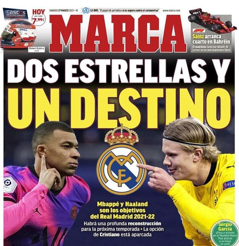 غلاف ماركا الإسبانية كيليان مبابي نجم باريس سان جيرمان وإيرلينج هالاند نجم دورتموند