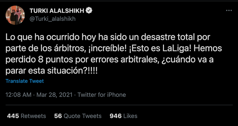 تغريدة تركي آل الشيخ ضد التحكيم