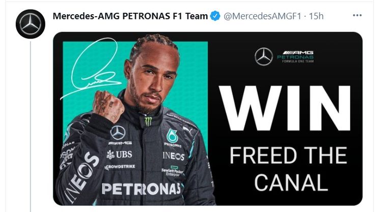 صورة نشرتها صفحة فريق مرسيدس فورمولا 1 عقب تحرير السفينة