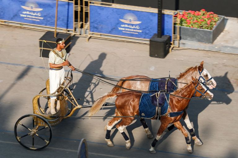 توابيت المومياوات الفرعونية ملفوفة بالعلم المصري