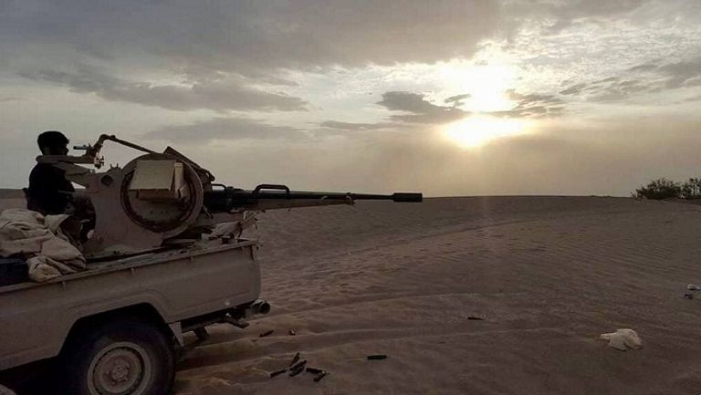 دورية للجيش اليمني تصوير جوي يظهر دك خندق حوثي تحت الأشجار بالحديدة