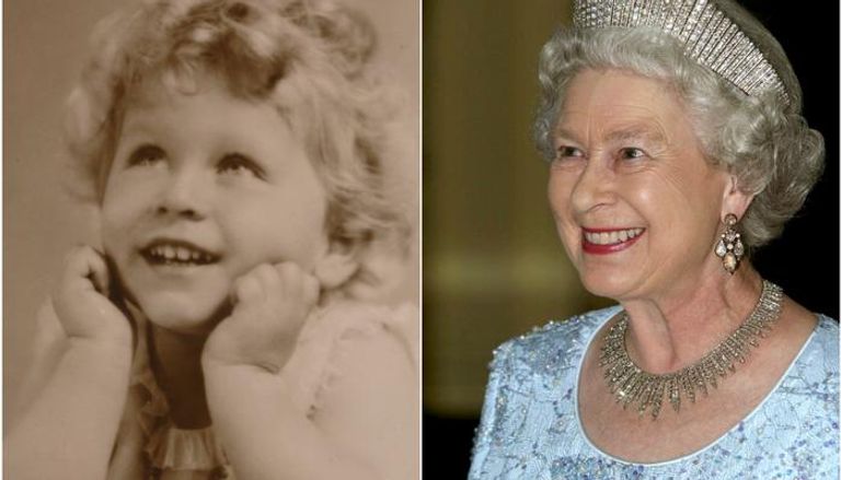 الملكة إليزابيث الثانية في طفولتها وفي كبرها