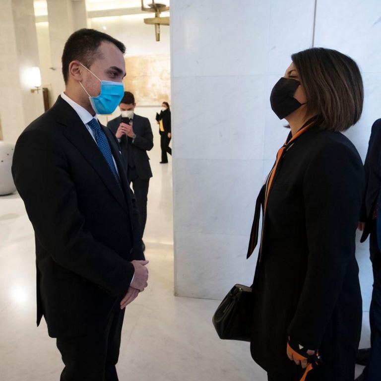 جانب من لقاء لويجي دي مايو ونجلاء المنقوش