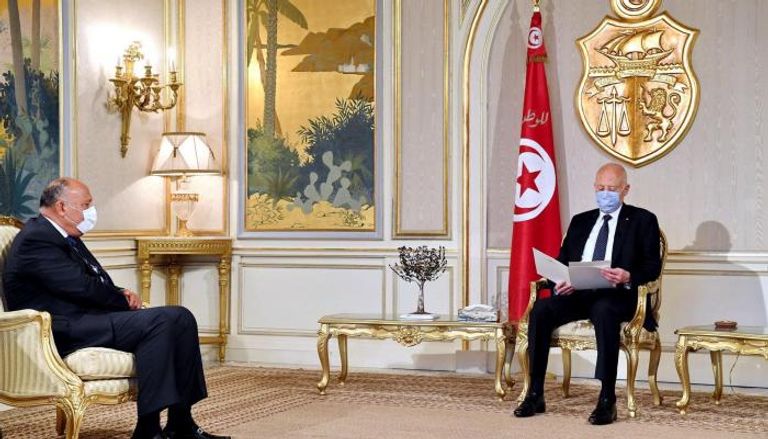جانب من لقاء الرئيس التونسي ووزير الخارجية المصري