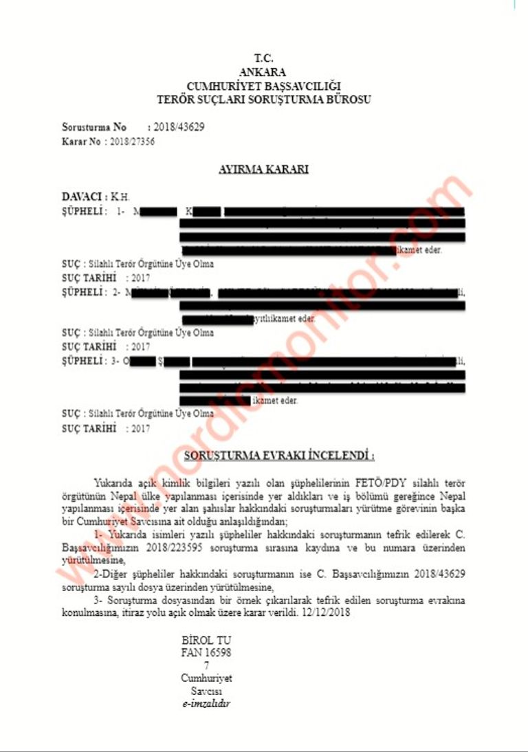 أسماء المواطنين الأتراك الذين وردت أسماؤهم في ملفات التجسس العاصمة النيبالية كاتماندو