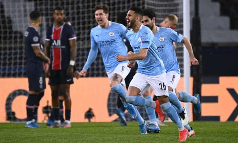 محرز يحتفي بهدفه في باريس محمد صلاح ورياض محرز