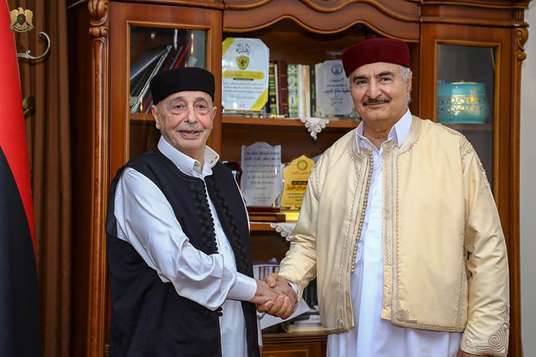 جانب من لقاء المشير خليفة حفتر وعقيلة صالح