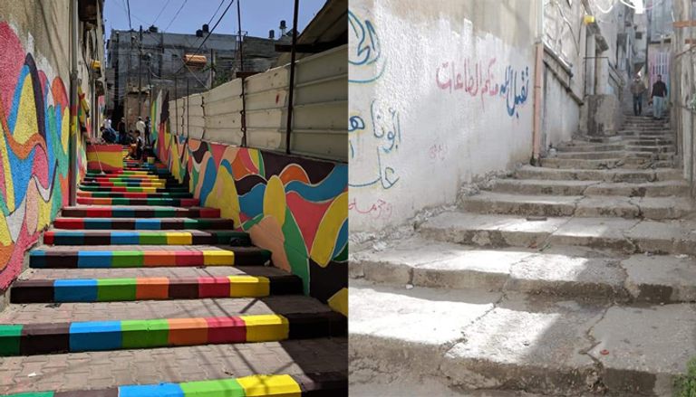 متطوعون يلونون الدرج التاريخي بغزة