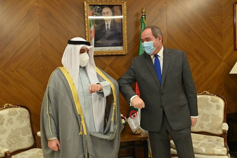 جانب من اللقاء بين وزيري خارجية الجزائر والكويت الرئيس الجزائري ووزير خارجية الكويت