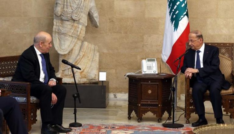 اللقاء الذي جمع الرئيس اللبناني بوزير الخارجية الفرنسي في بيروت