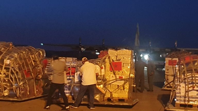المساعدات المغربية قبل تحركها من الرباط