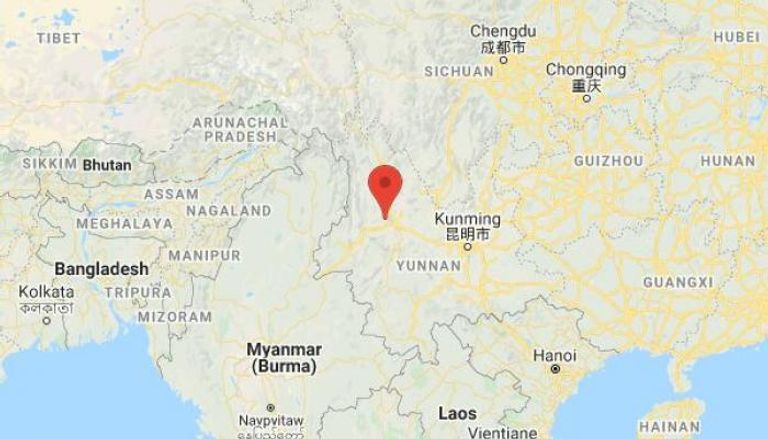 خريطة تبين مركز الزلزال الذي ضرب الصين