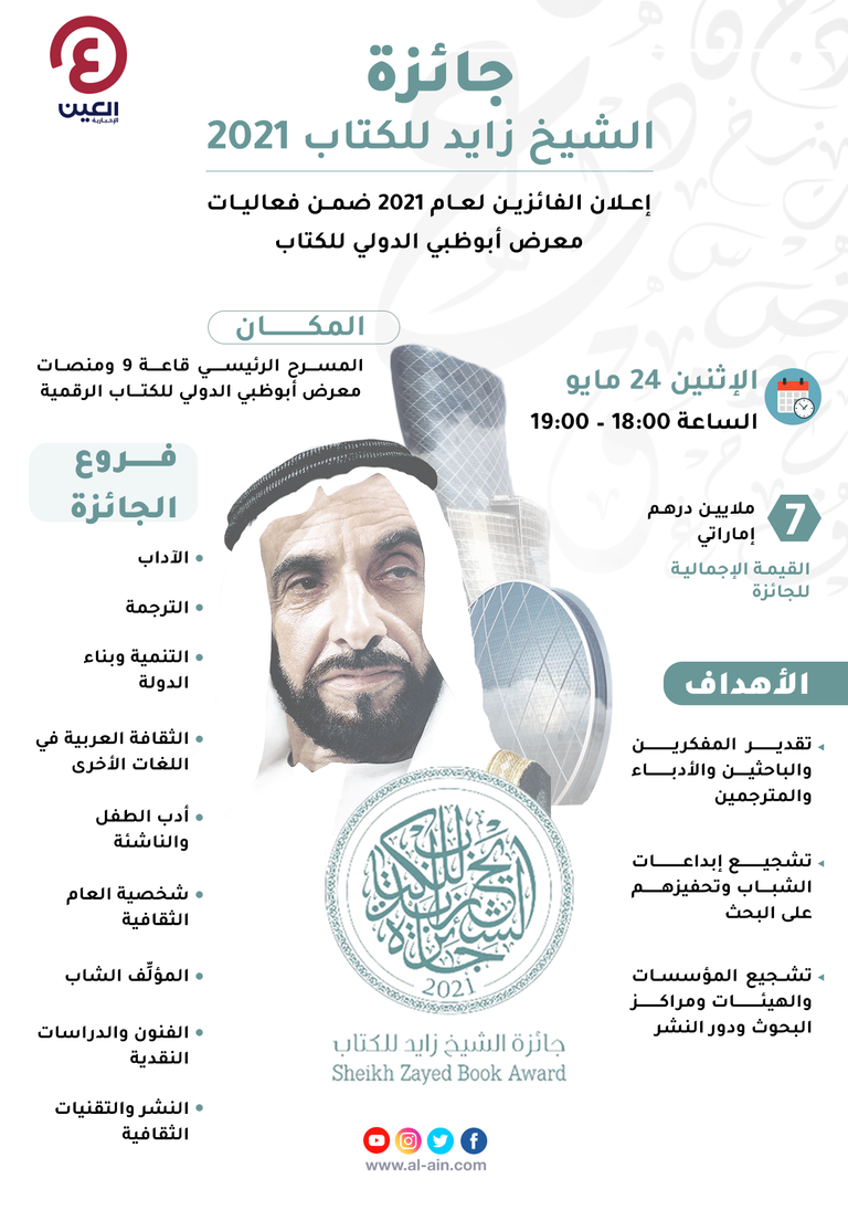 معرض أبوظبي الدولي للكتاب يشهد الإعلان عن الفائزين بجائزة الشيخ زايد للكتاب