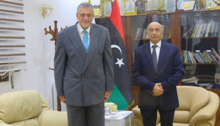 رئيس مجلس النواب صالح خلال لقائه المبعوث الأممي كوبيش. (النواب الليبي)