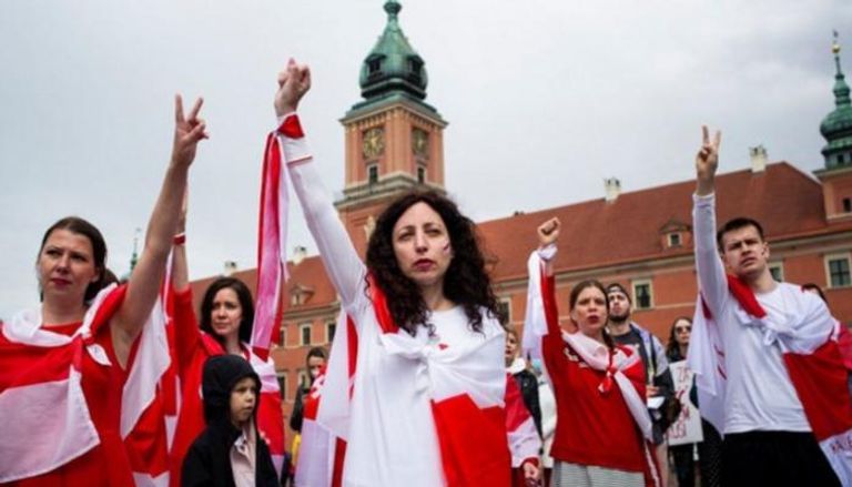 جانب من المظاهرات في وارسو
