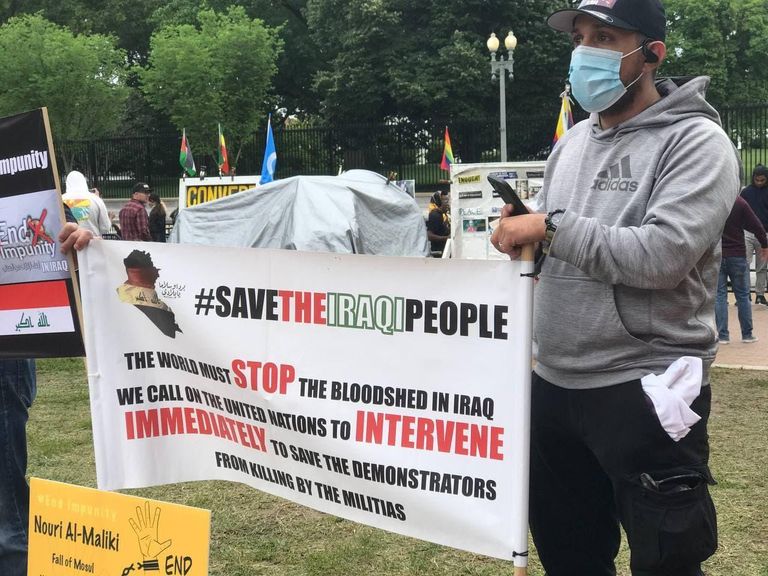 الجالية العراقية في وقفة احتجاجية أمام البيت الأبيض