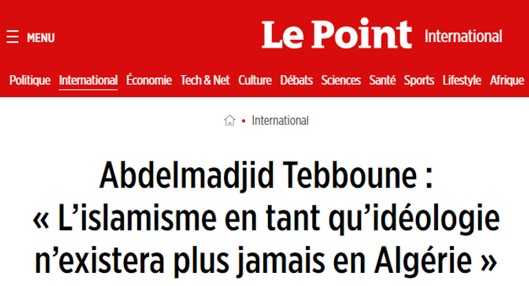 عنوان مقابلة الصحيفة الفرنسية مع الرئيس الجزائري الرئيس الجزائري عبدالمجيد تبون - أرشيفية