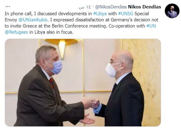 وزير الخارجية اليوناني في لقاء سابق بالمبعوث الأممي إلى ليبيا