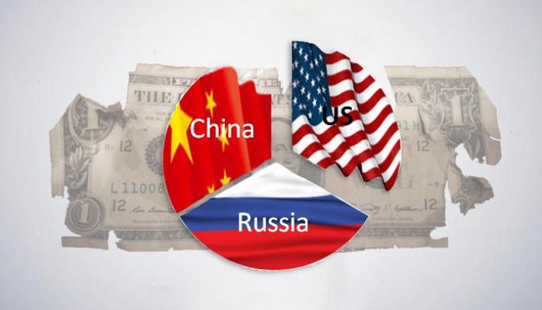 أعلام أمريكا والصين وروسيا