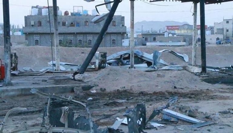 محطة الوقود التي قصفتها مليشيا الحوثي بمأرب