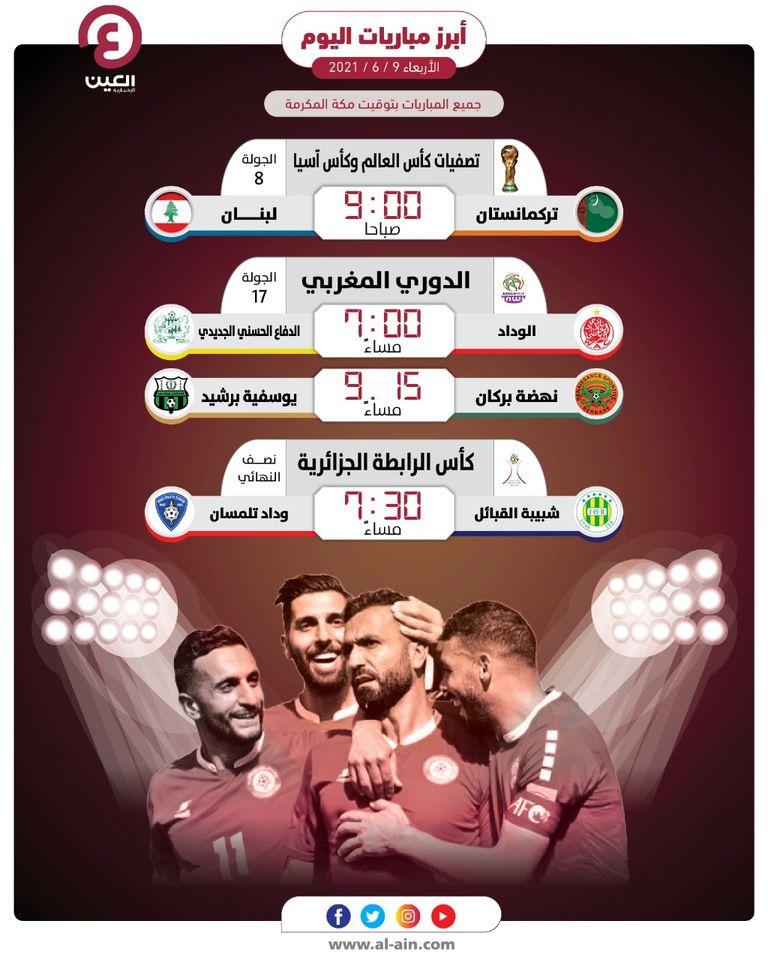 مواعيد مباريات اليوم الأربعاء 9 يونيو 2021  منتخب لبنان