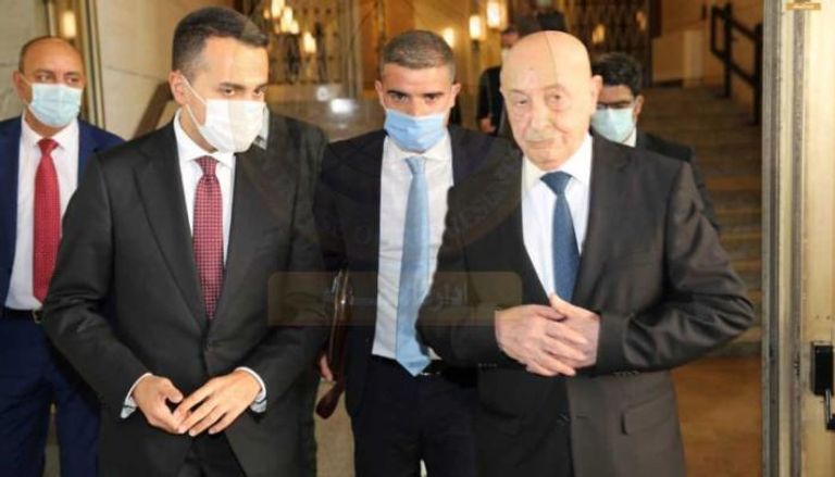 جانب من لقاء عقيلة صالح مع وزير الخارجية الإيطالي